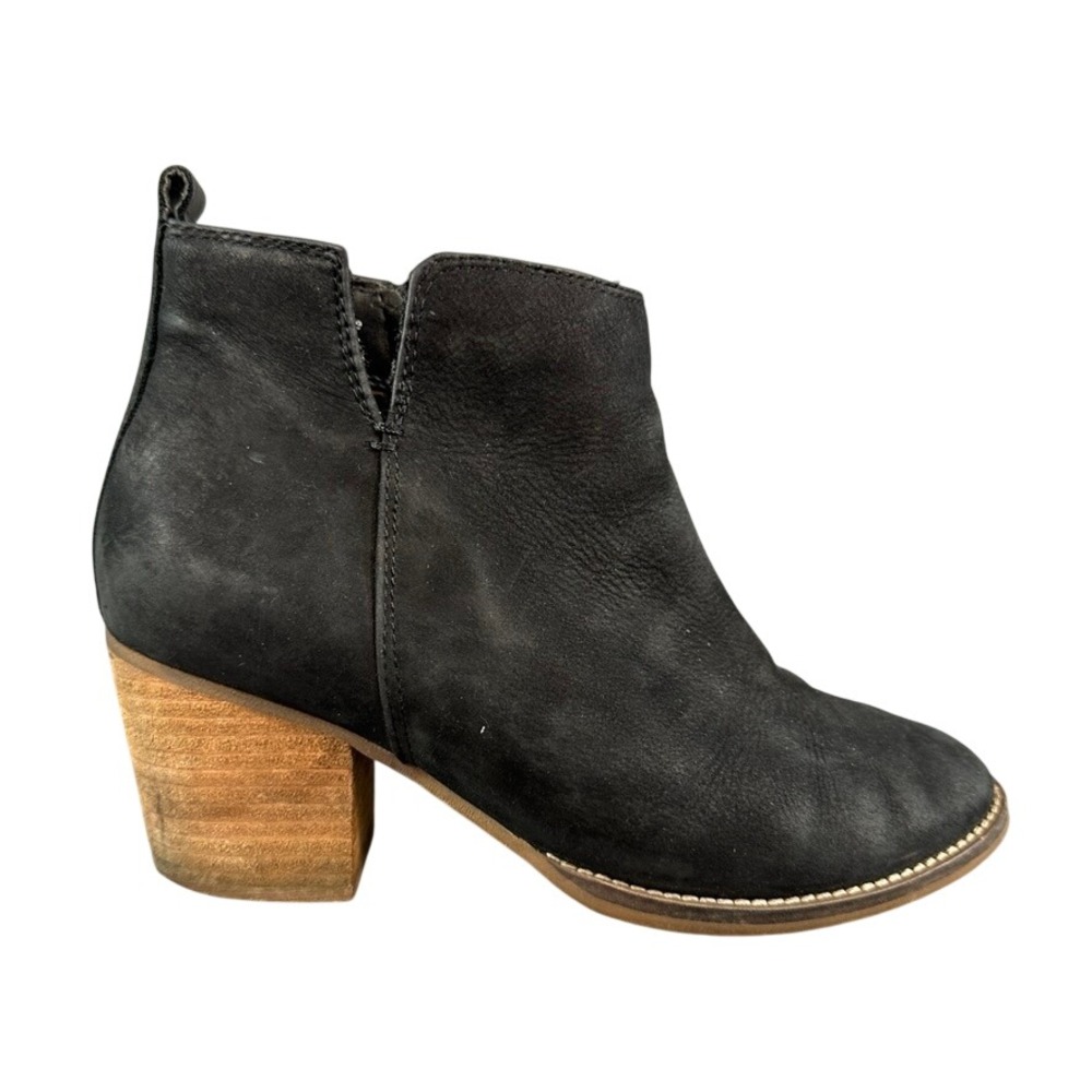 Blondo Waterproof Black Nubuck Leather Ankle Boots Stacked Block Heel Size 7.5